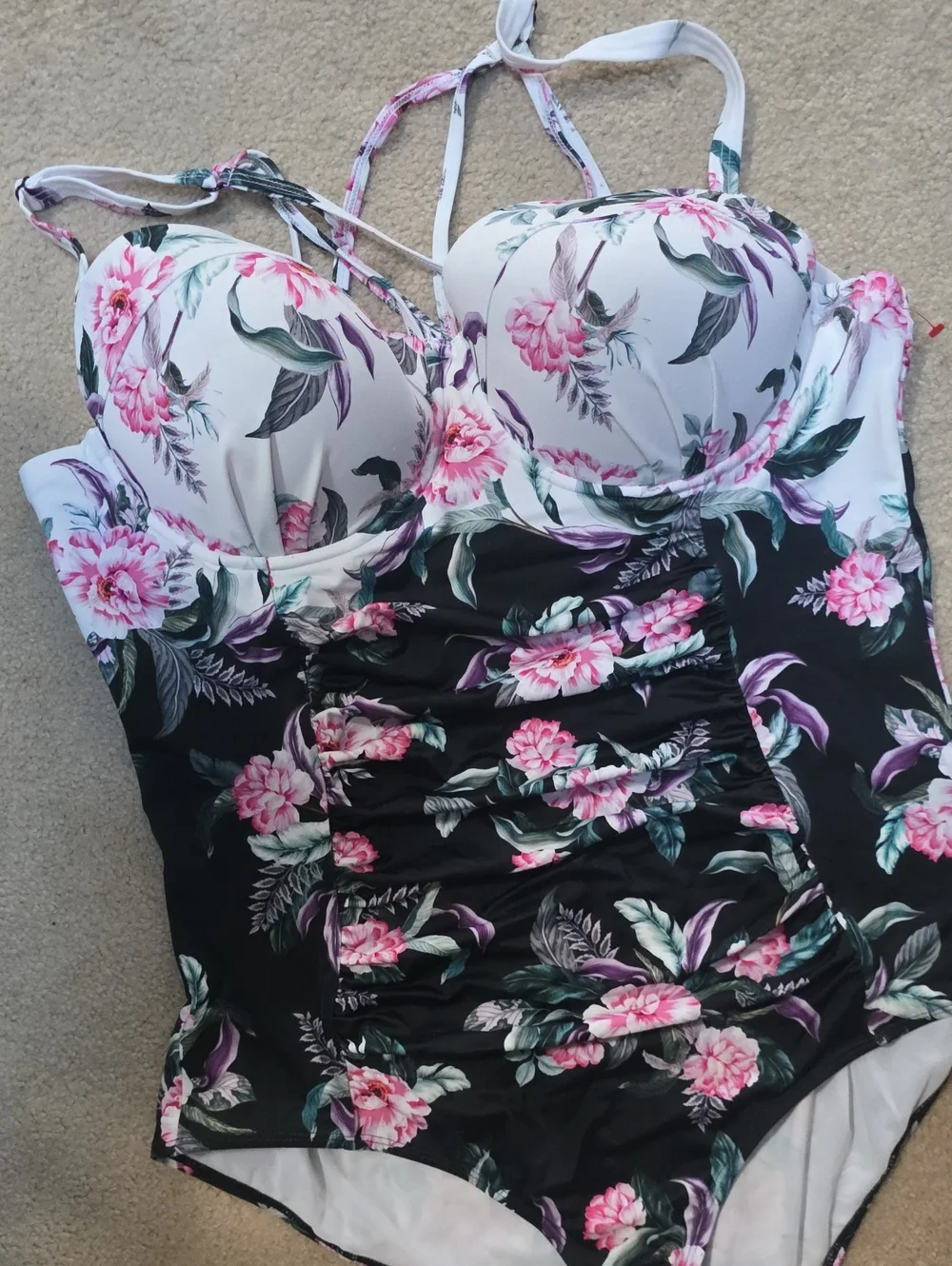 Torrid Floral Pink & Black One-Piece Swimsuit Size 3R